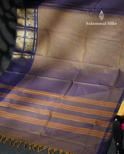 Beautiful Olive Mustard Yellow Plain Pure Chettinad Cotton Saree With Contrast Navy Blue Traditional Evening Morning Border