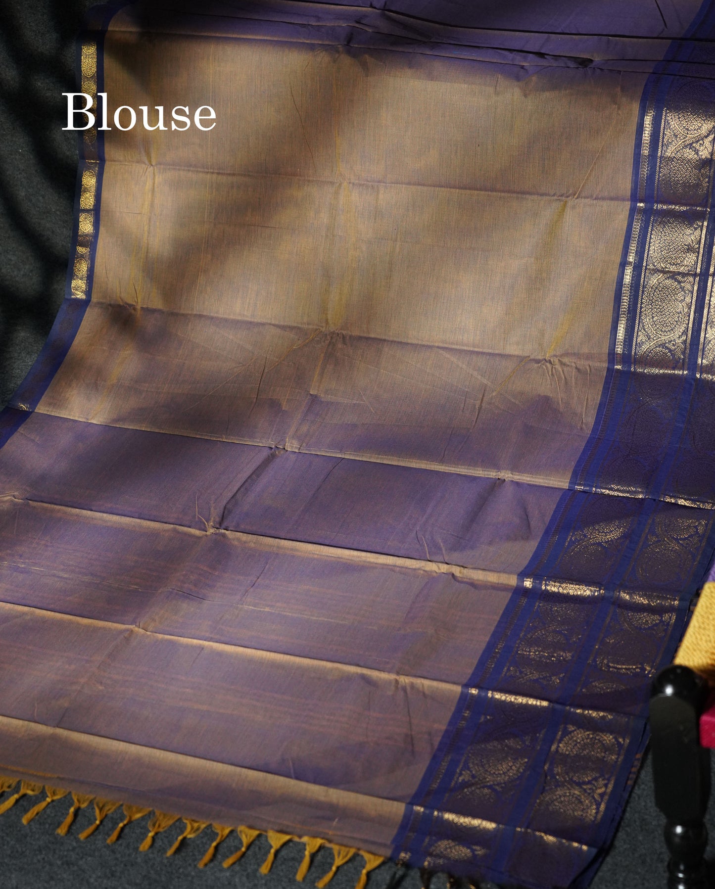 Beautiful Olive Mustard Yellow Plain Pure Chettinad Cotton Saree With Contrast Navy Blue Traditional Evening Morning Border