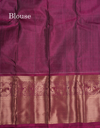 Violet Samll Checks Pure Silk Mix Saree With Contrast Magenta Long Border
