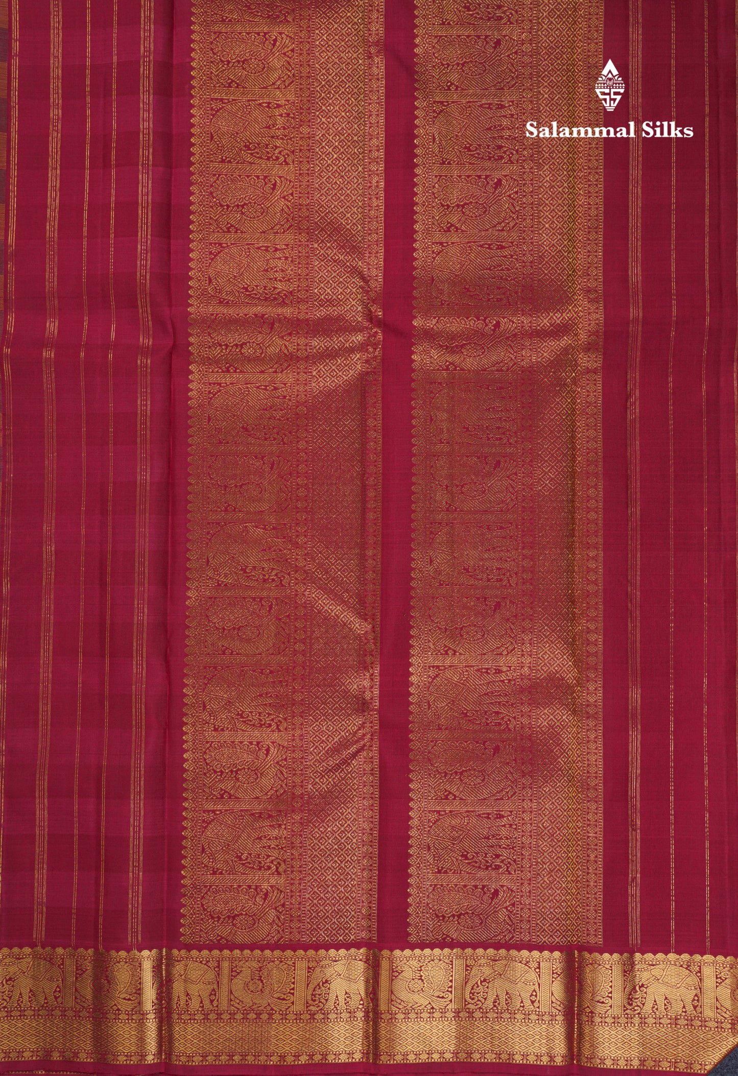 Paalum Pazham Checks Pure Kanjivaram Silk Saree With Contrast Maroon Traditional Border