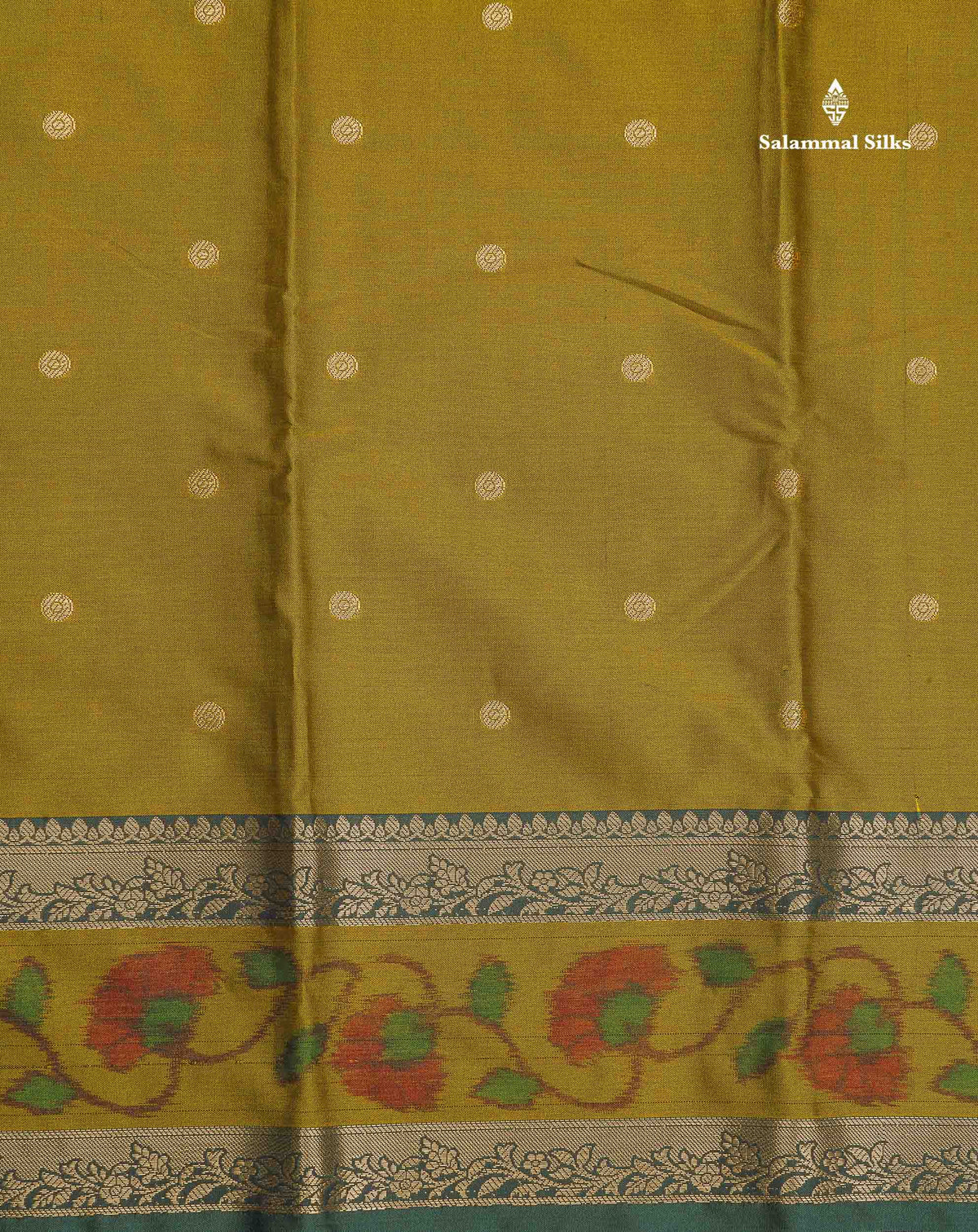 Semi Silk Saree - Olive Green Colour Body Zari Butta With Pochampally Fancy Border