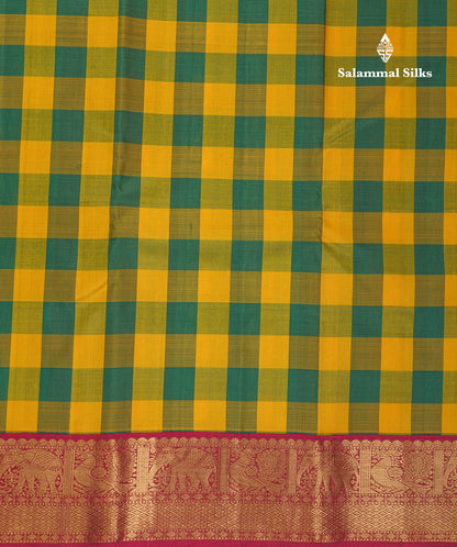 Paalum Pazham Checks Pure Kanjivaram Silk Saree With Contrast Maroon Traditional Border