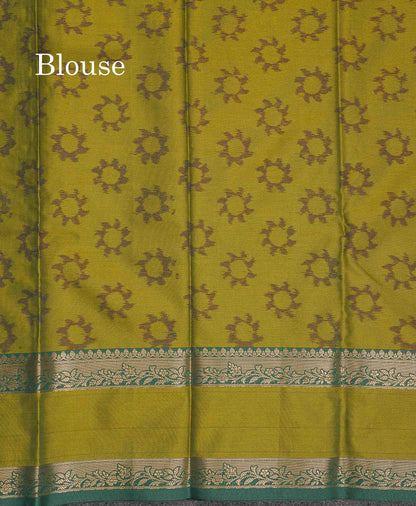 Semi Silk Saree - Olive Green Colour Body Zari Butta With Pochampally Fancy Border