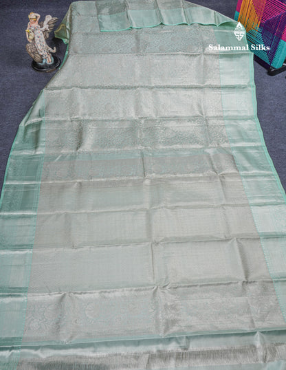 Light Parrot Green Tissue Bridal Pure Kanjivaram Silk Saree With Contrast Elaichi Green Border