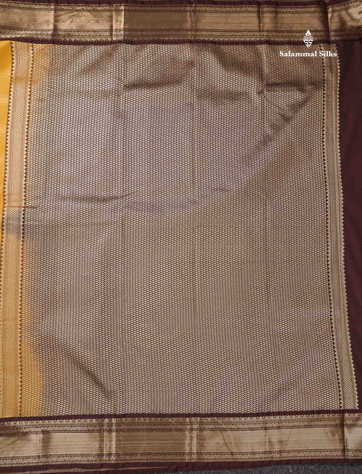 Semi Silk Saree - Yellow Butta With Vaira Oosi Lines Along With Contrast Brown Traditional Medium Border