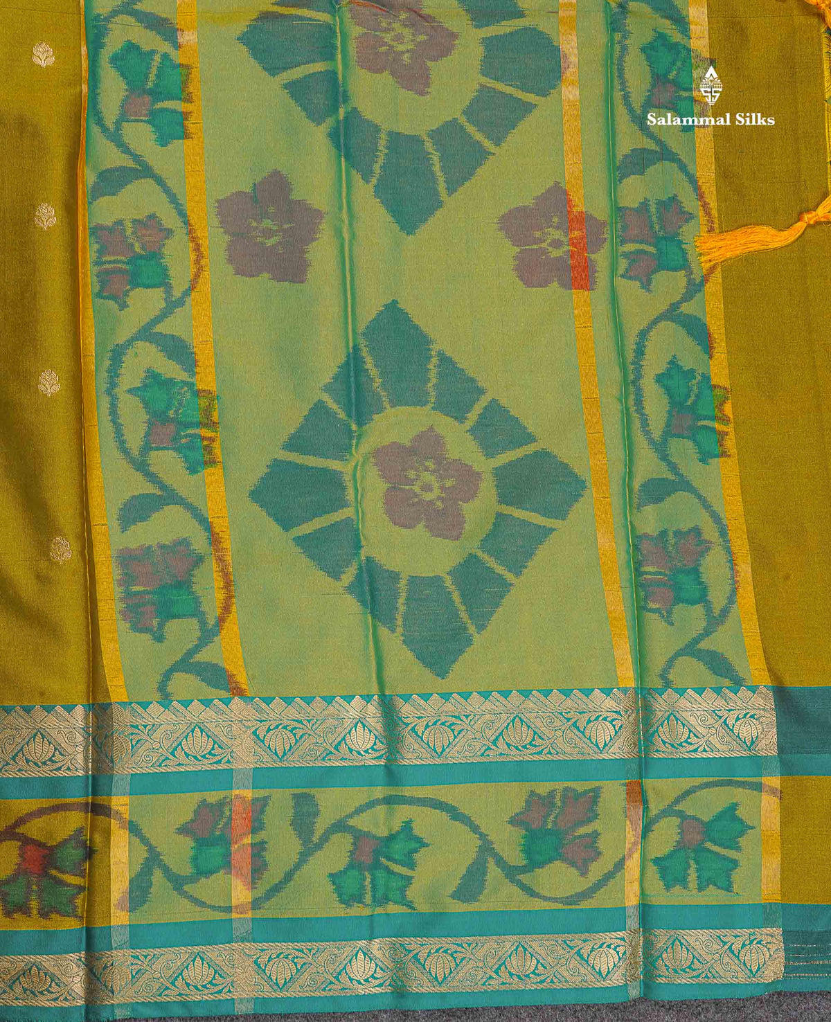 Semi Silk Saree - Sapphire Green Colour Body Zari Butta With Pochampally Fancy Border