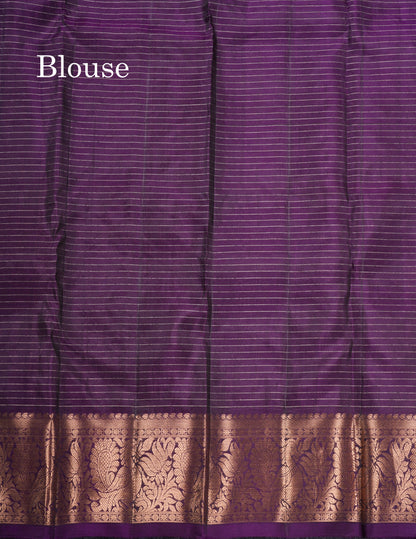 Rama Blue Small Checks Pure Silk Mix Saree With Contrast Purple Border