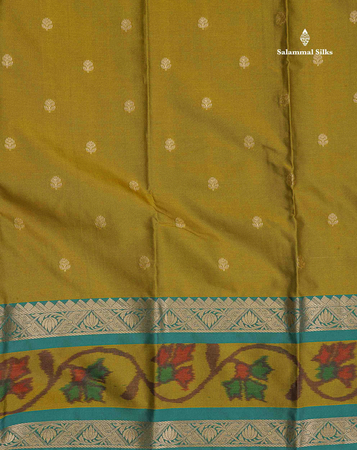 Semi Silk Saree - Sapphire Green Colour Body Zari Butta With Pochampally Fancy Border