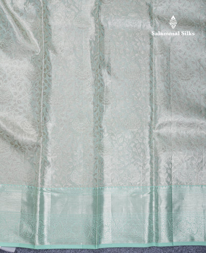 Light Parrot Green Tissue Bridal Pure Kanjivaram Silk Saree With Contrast Elaichi Green Border