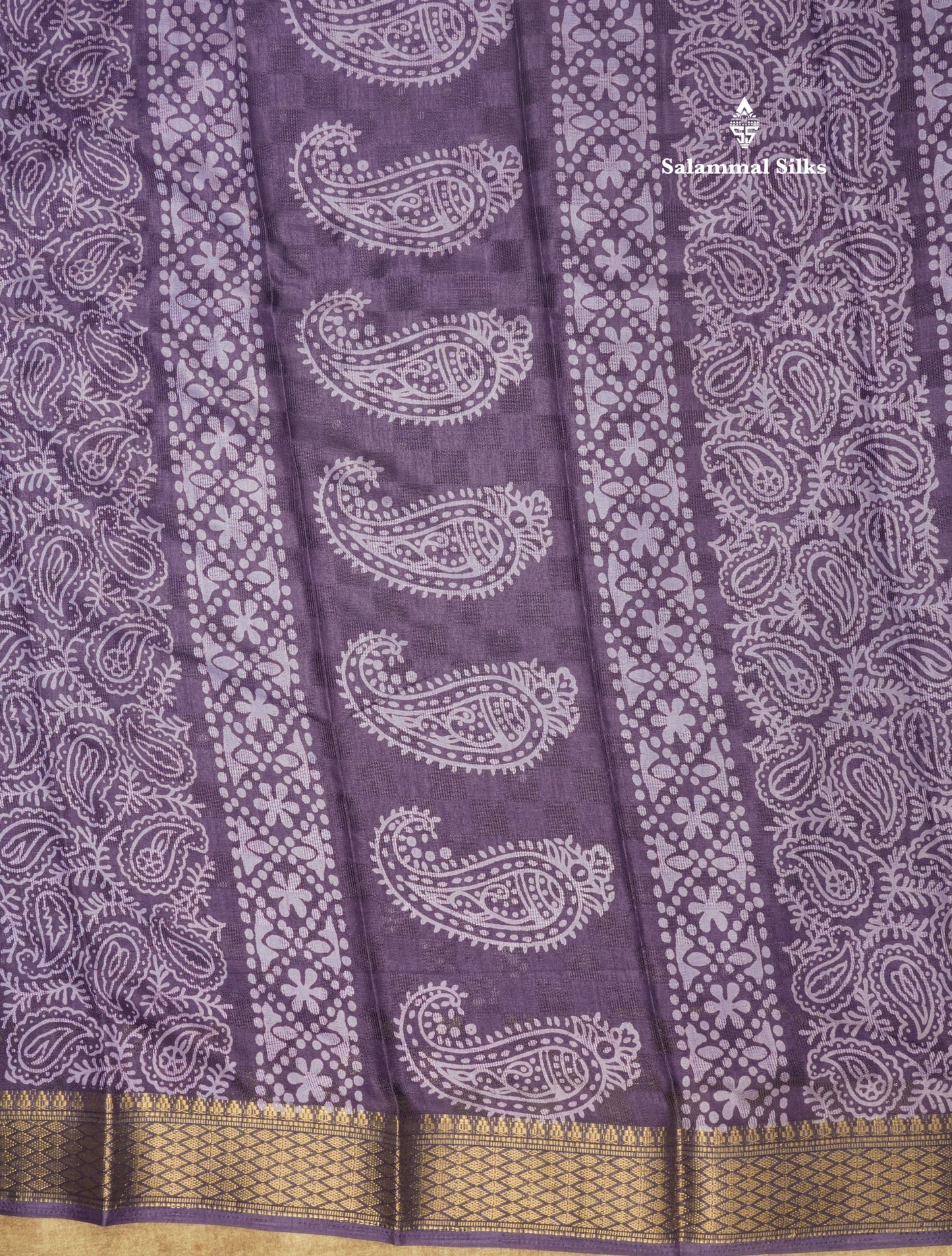 Pastel Violet Semi Dola Fancy Saree Printed Design With Traditional Zari Border