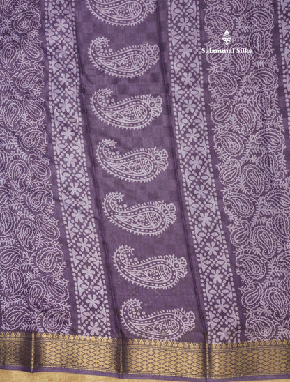 Pastel Violet Semi Dola Fancy Saree Printed Design With Traditional Zari Border