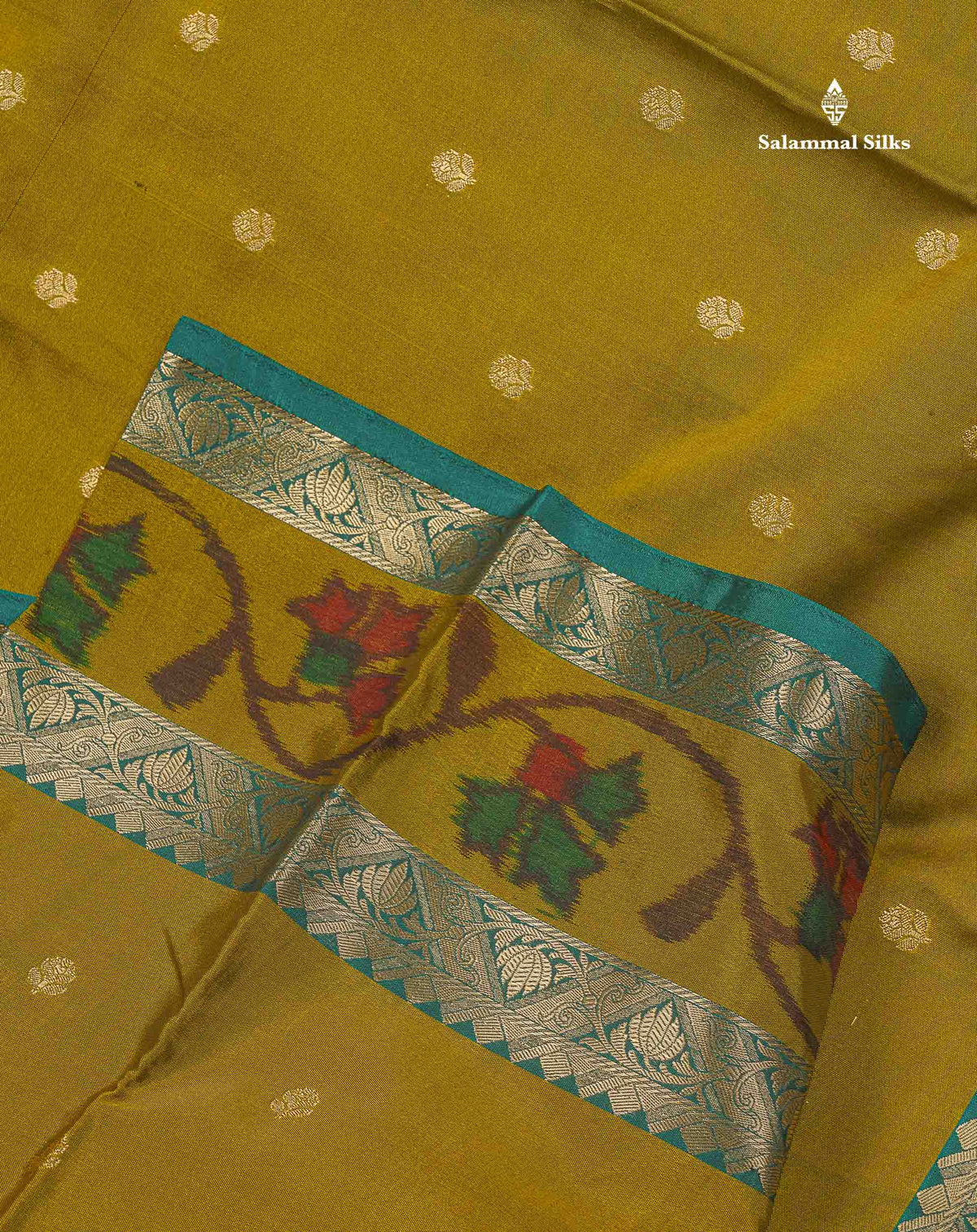 Semi Silk Saree - Sapphire Green Colour Body Zari Butta With Pochampally Fancy Border
