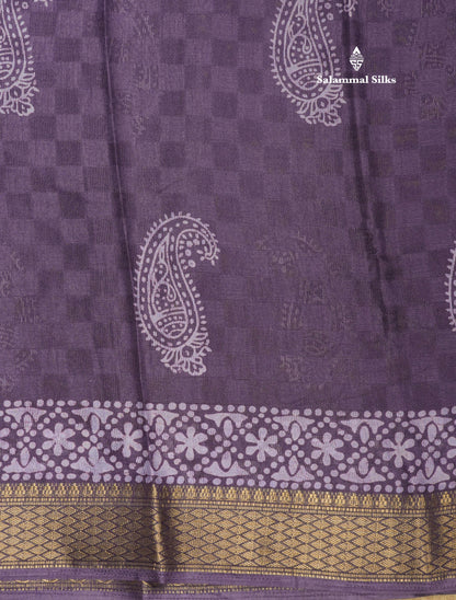 Pastel Violet Semi Dola Fancy Saree Printed Design With Traditional Zari Border