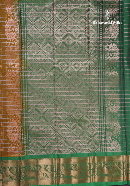 Olive Mustard Yellow Pure Silk Mix Saree With Contrast Green Border
