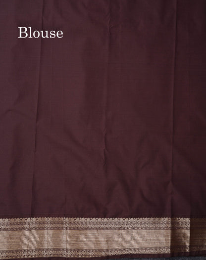 Semi Silk Saree - Yellow Butta With Vaira Oosi Lines Along With Contrast Brown Traditional Medium Border