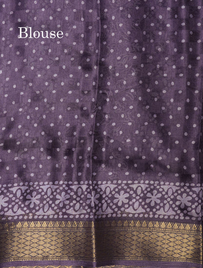 Pastel Violet Semi Dola Fancy Saree Printed Design With Traditional Zari Border
