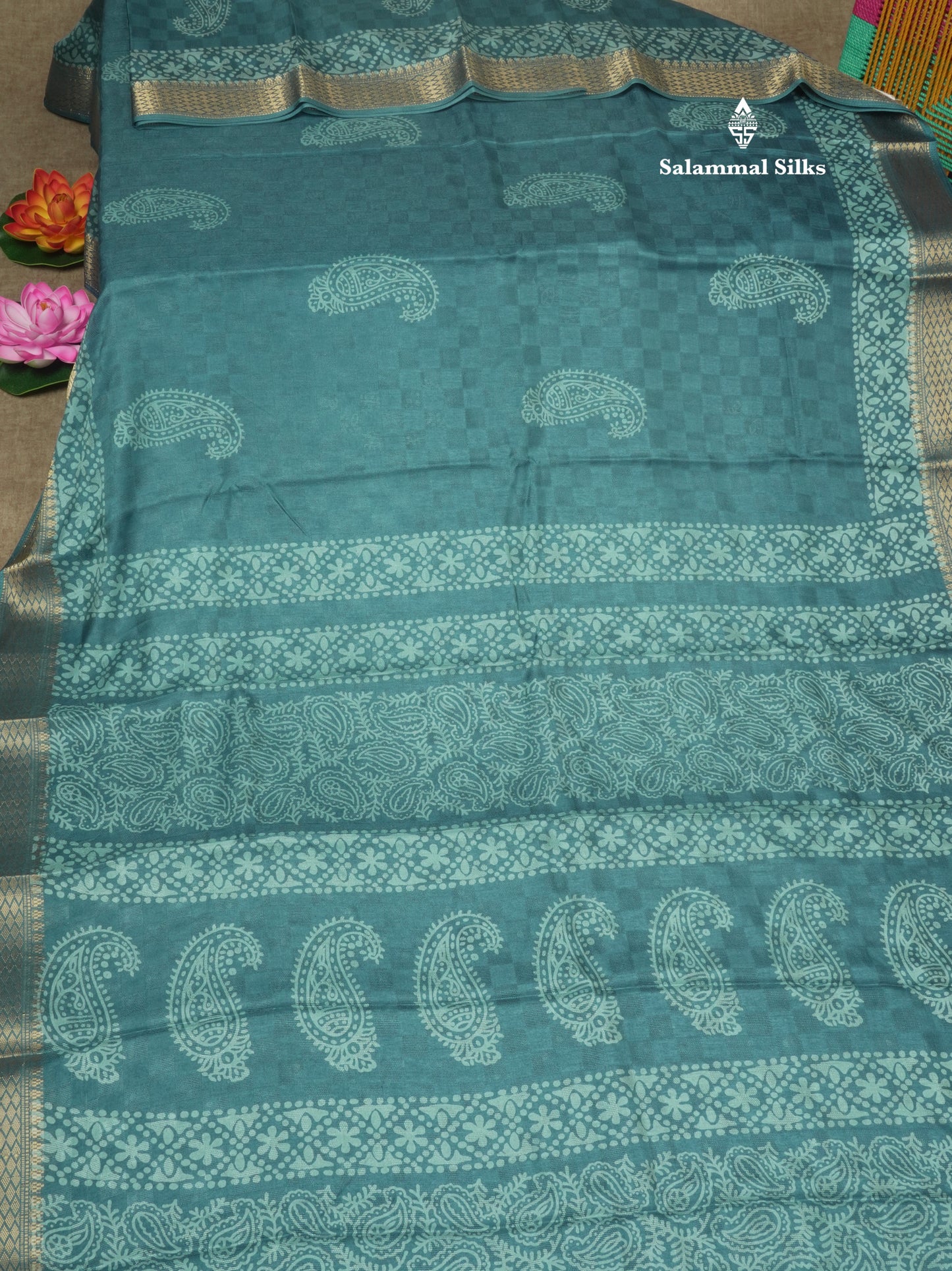 Pastel Violet Semi Dola Fancy Saree Printed Design With Traditional Zari Border