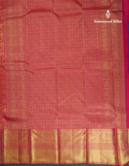 Dual Tone Pinkish Orange Bridal Pure Kanjivaram Silk Saree With Traditional Evening Morning Border