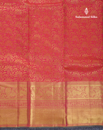 Dual Tone Pinkish Orange Bridal Pure Kanjivaram Silk Saree With Traditional Evening Morning Border