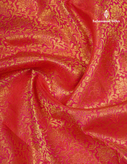 Dual Tone Pinkish Orange Bridal Pure Kanjivaram Silk Saree With Traditional Evening Morning Border