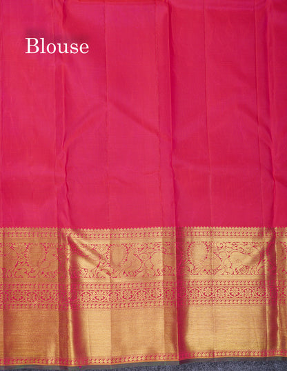 Dual Tone Pinkish Orange Bridal Pure Kanjivaram Silk Saree With Traditional Evening Morning Border