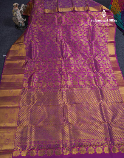 Beautiful Purple Menakari Work Bridal Pure Kanjivaram Silk Saree With Traditional Evening Morning Border