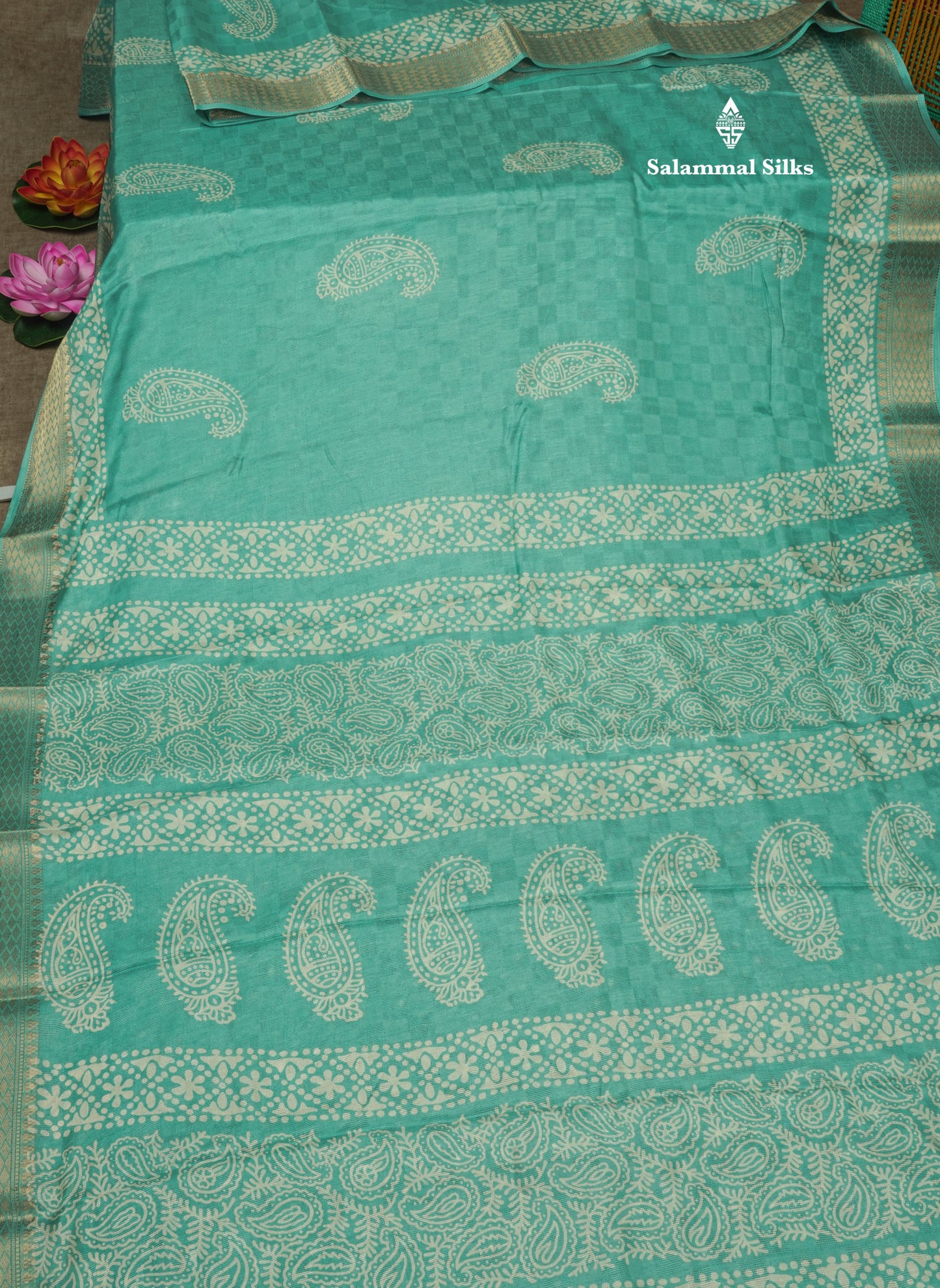 Pastel Violet Semi Dola Fancy Saree Printed Design With Traditional Zari Border