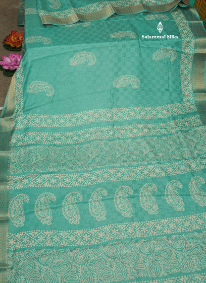 Pastel Violet Semi Dola Fancy Saree Printed Design With Traditional Zari Border
