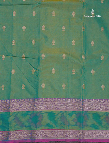 Semi Silk Saree - Olive Green Colour Body Zari Butta With Pochampally Fancy Border