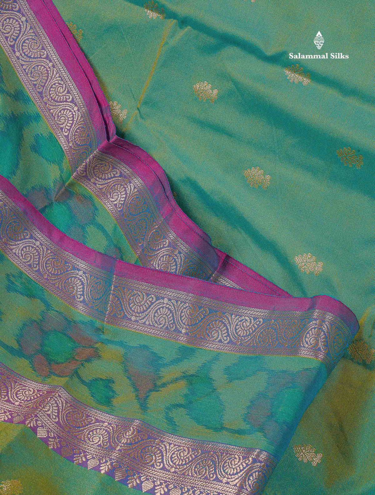 Semi Silk Saree - Olive Green Colour Body Zari Butta With Pochampally Fancy Border