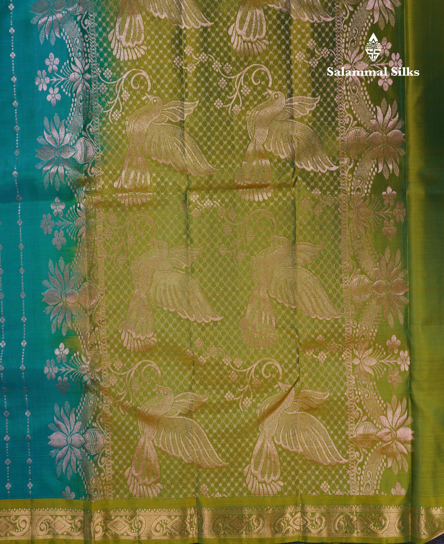 Sapphire Green Pure Silk Mix Saree With Contrast Manthulir Green Small Border