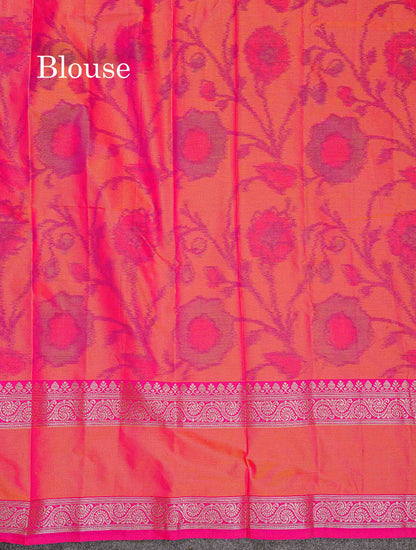 Semi Silk Saree - Olive Green Colour Body Zari Butta With Pochampally Fancy Border