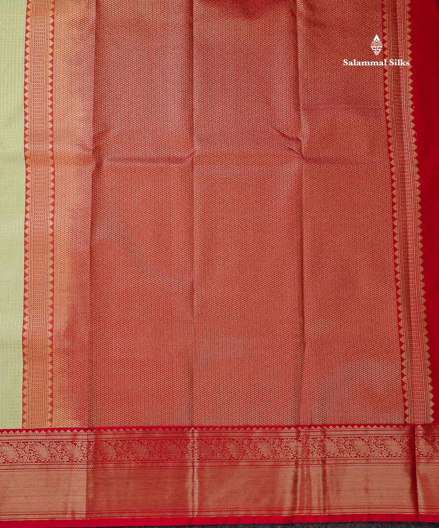 Semi Silk Saree - Light Rexona Green Butta With Small Checks Along With Contrast Pink Traditional Border
