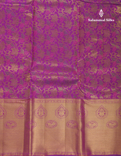 Beautiful Purple Menakari Work Bridal Pure Kanjivaram Silk Saree With Traditional Evening Morning Border