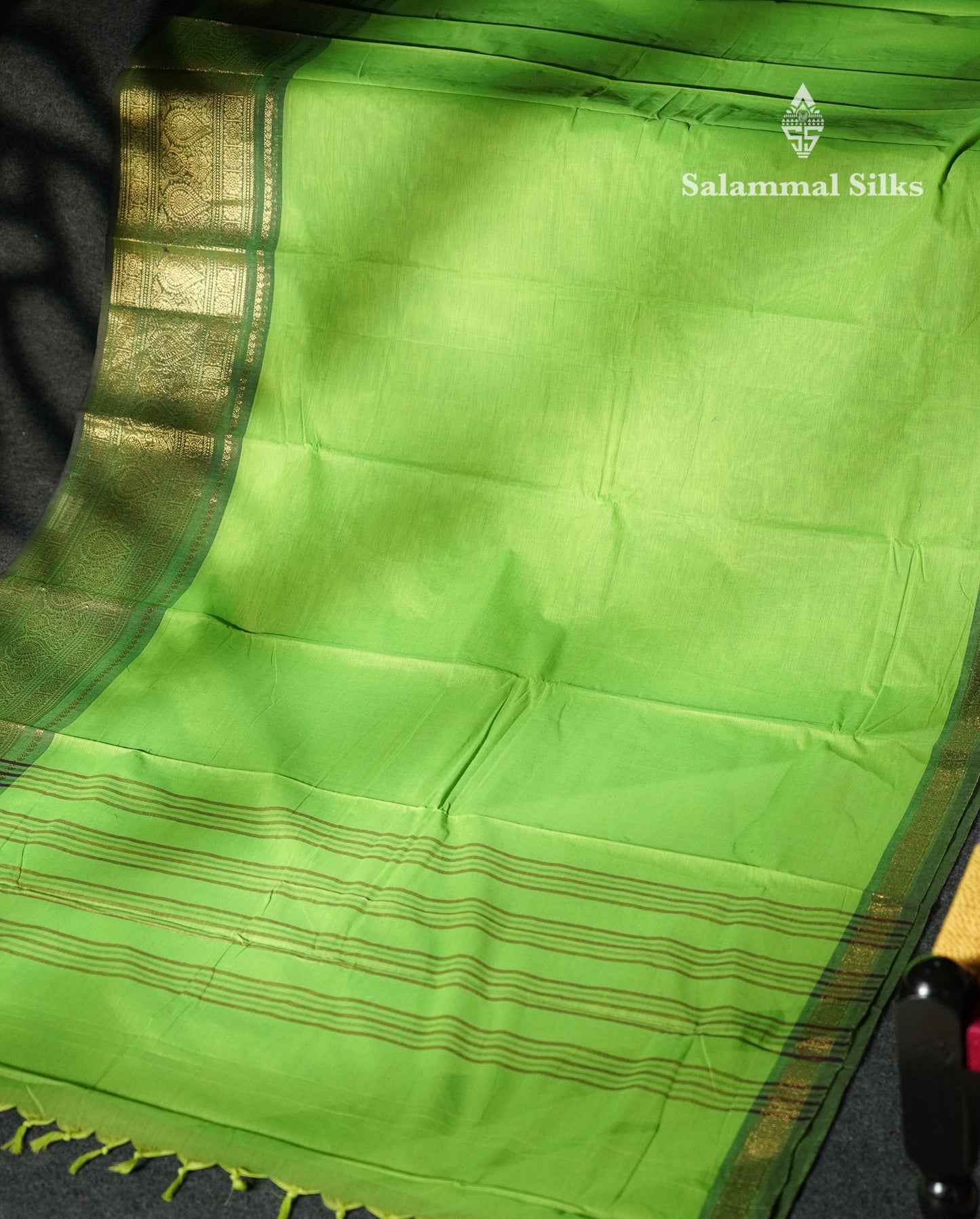 Beautiful Mehandi Green Plain Pure Chettinad Cotton Saree With Contrast Maroon Traditional Evening Morning Border