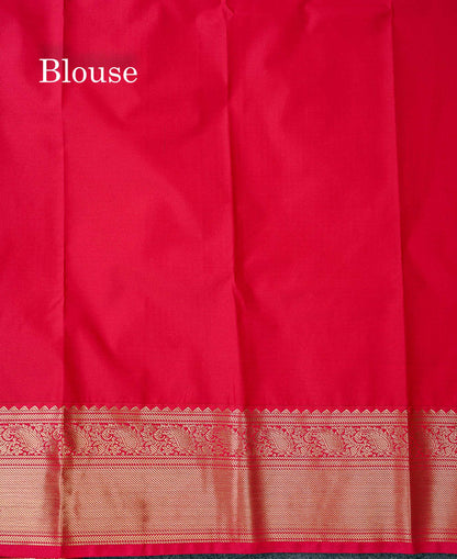 Semi Silk Saree - Light Rexona Green Butta With Small Checks Along With Contrast Pink Traditional Border