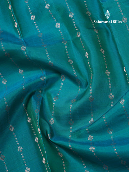 Sapphire Green Pure Silk Mix Saree With Contrast Manthulir Green Small Border