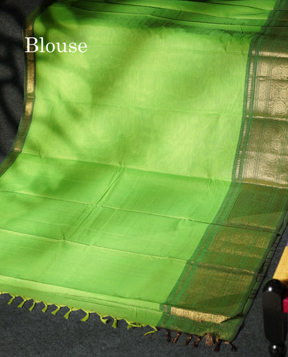 Beautiful Mehandi Green Plain Pure Chettinad Cotton Saree With Contrast Maroon Traditional Evening Morning Border
