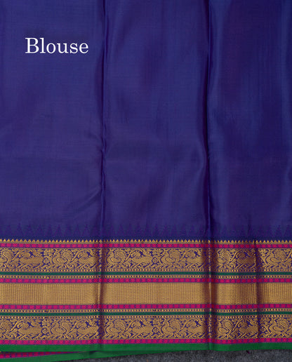 Beautiful Pinkish Peach Pure Kanjivaram Silk Saree With Contrast Navy Blue Traditional Evening Morning Border