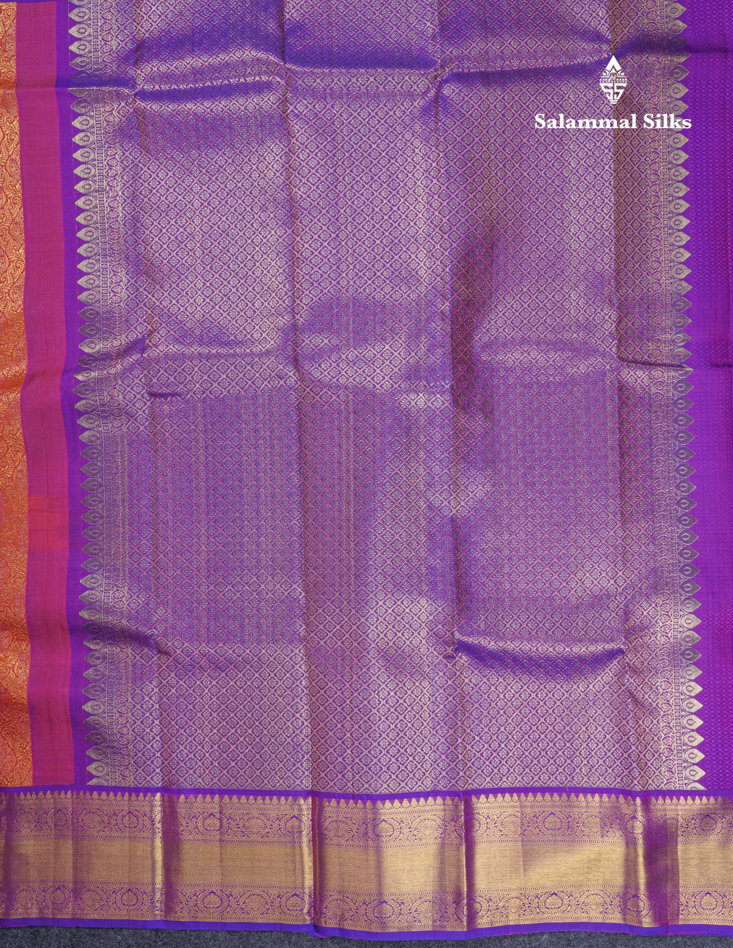 Beautiful Orange Bridal Pure Kanjivaram Silk Saree With Contrast Purple Traditional Border