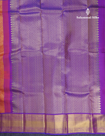 Beautiful Orange Bridal Pure Kanjivaram Silk Saree With Contrast Purple Traditional Border