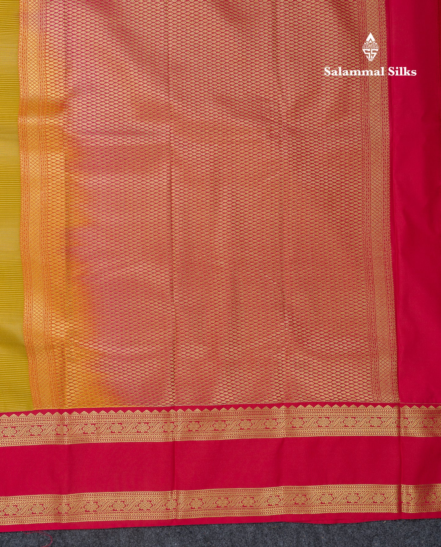 Beautiful Manthulir Yellow Vaira Oosi Lines With Butta Semi Silk Saree With Contrast Pink Traditional Gap Border