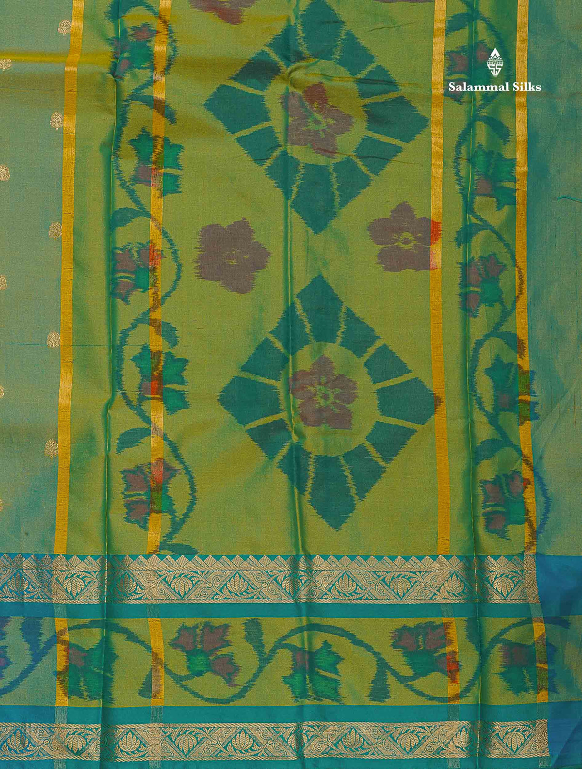 Semi Silk Saree - Sapphire Green Colour Body Zari Butta With Pochampally Fancy Border