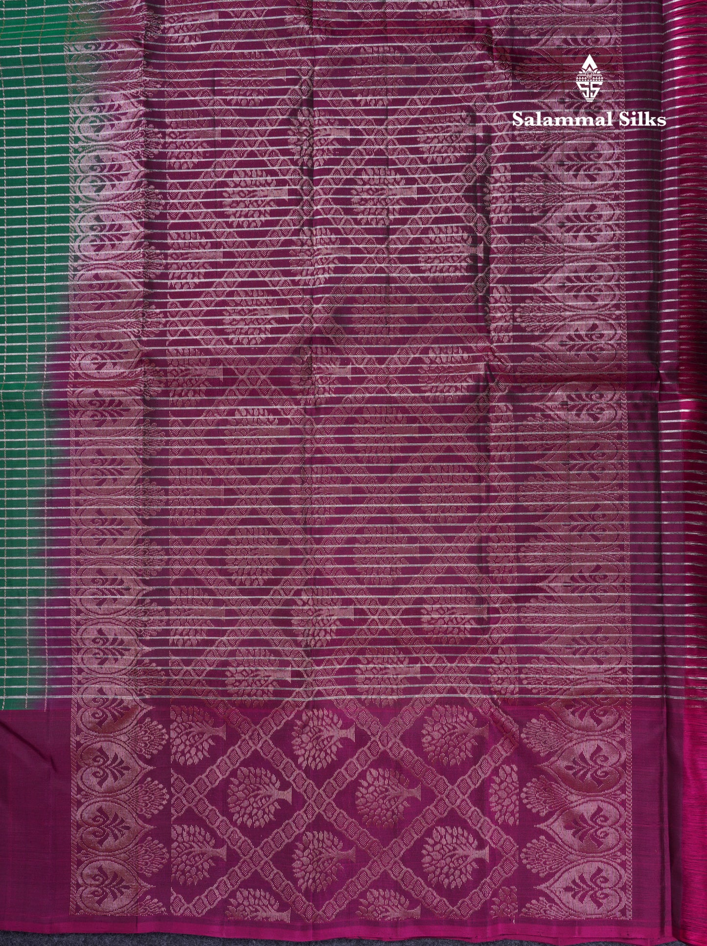 Bottle Green Checks Pure Silk Mix Saree With Contrast Magenta Fancy Border
