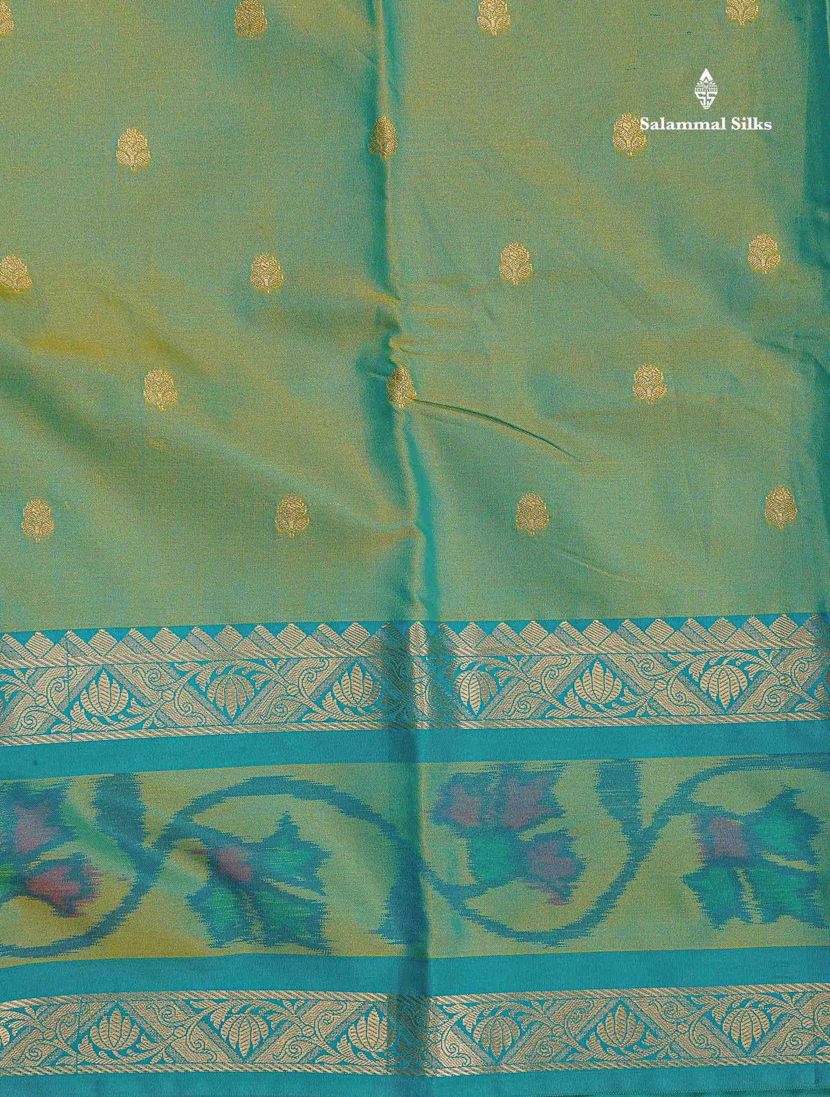 Semi Silk Saree - Sapphire Green Colour Body Zari Butta With Pochampally Fancy Border