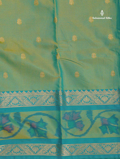 Semi Silk Saree - Sapphire Green Colour Body Zari Butta With Pochampally Fancy Border