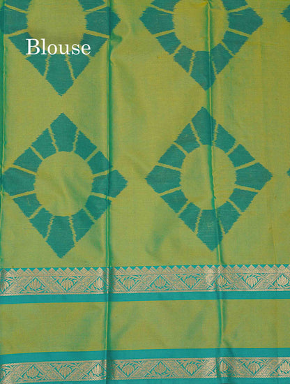 Semi Silk Saree - Sapphire Green Colour Body Zari Butta With Pochampally Fancy Border