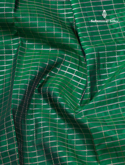 Bottle Green Checks Pure Silk Mix Saree With Contrast Magenta Fancy Border