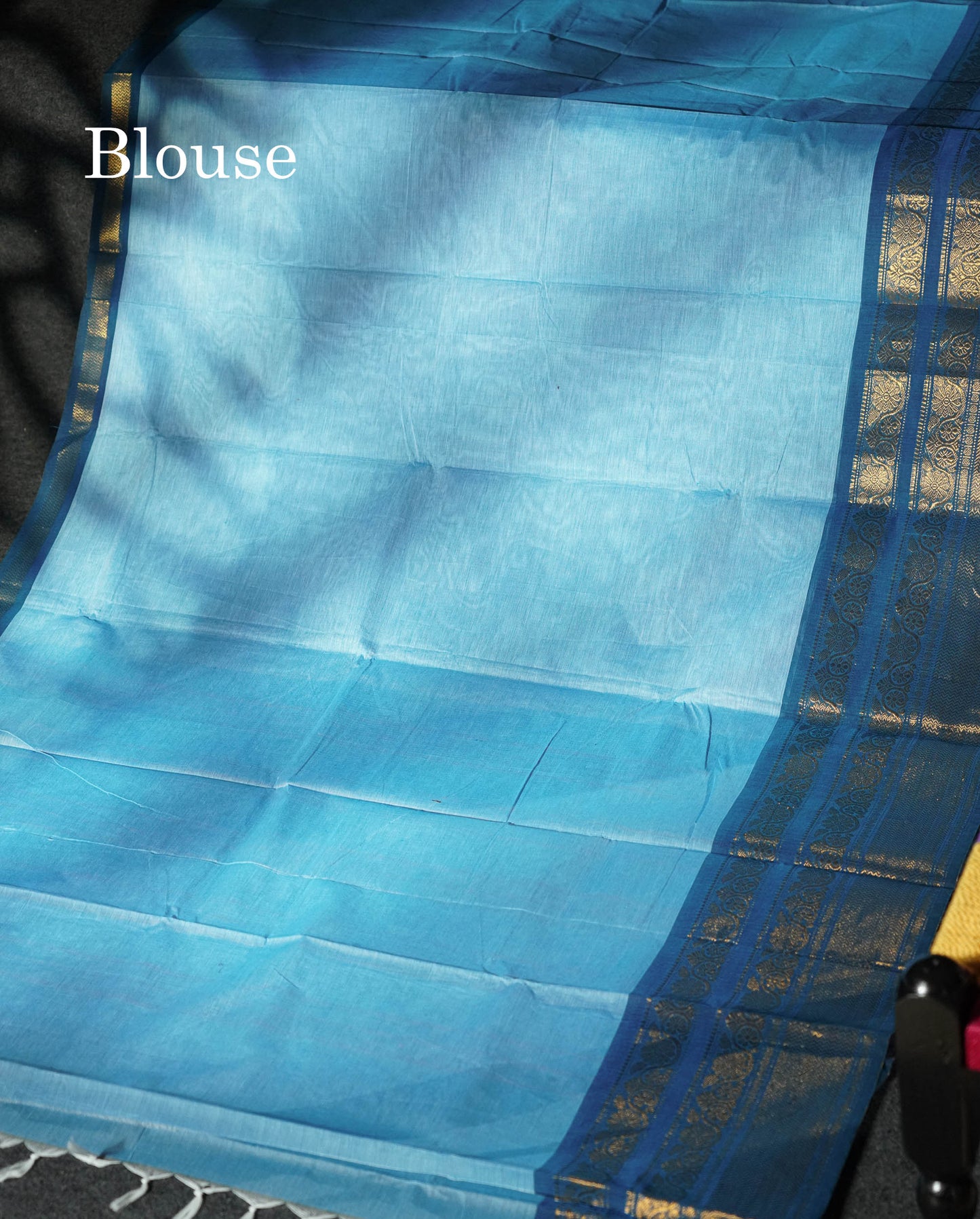 Beautiful Light Blue Plain Pure Chettinad Cotton Saree With Contrast Peacock Blue Traditional Evening Morning Border