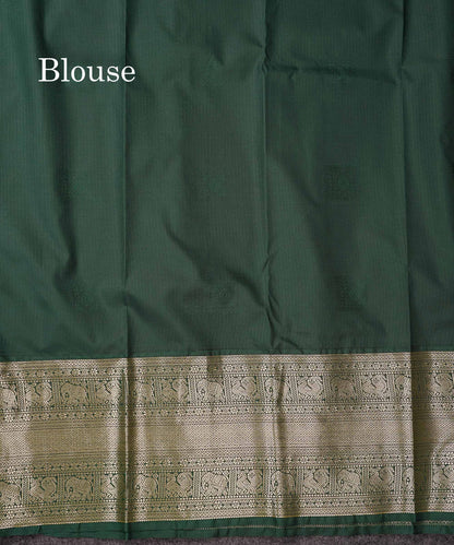 Semi Silk Saree - Half White Stripes With  Butta Along With Contrast Bottle Green Traditional Evening Morning Border